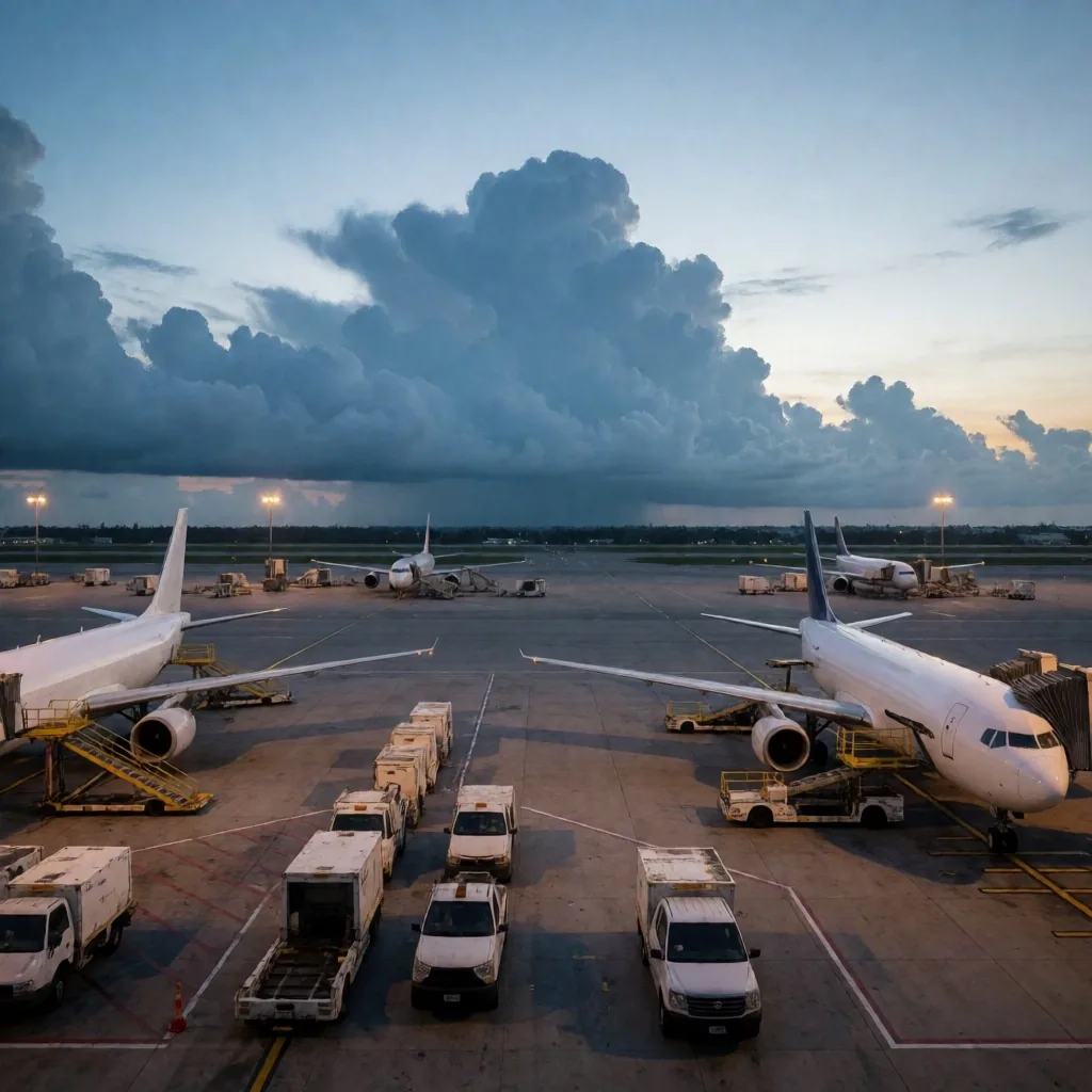 Vista panorámica de las pistas del Aeropuerto Internacional de Miami con retrasos en las operaciones tras el accidente