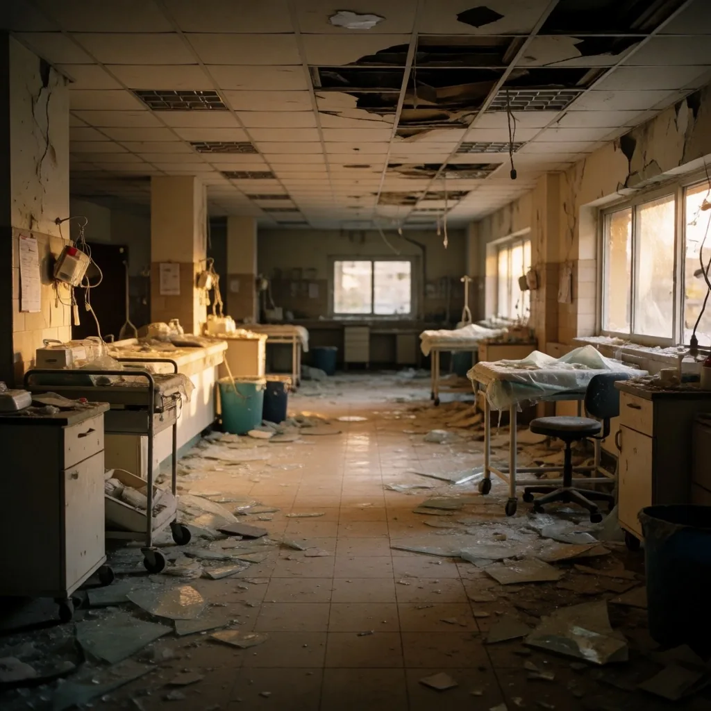 Interior de edificio dañado en el sur del Líbano