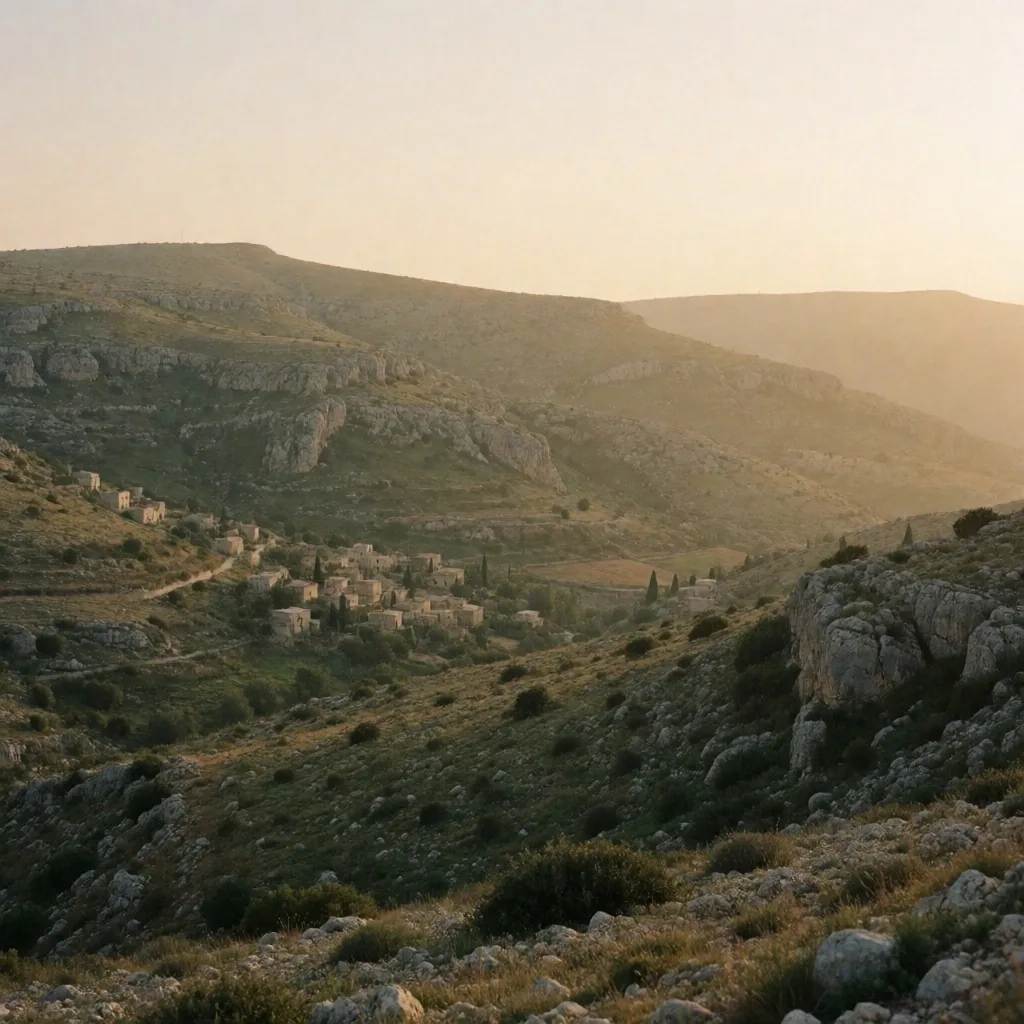 Paisaje fronterizo del sur del Líbano al atardecer