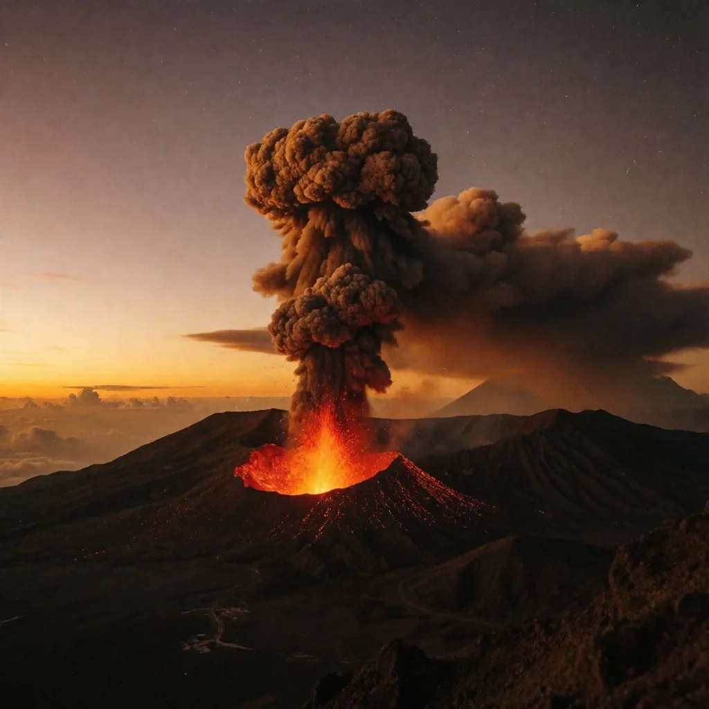 Erupción volcánica al amanecer