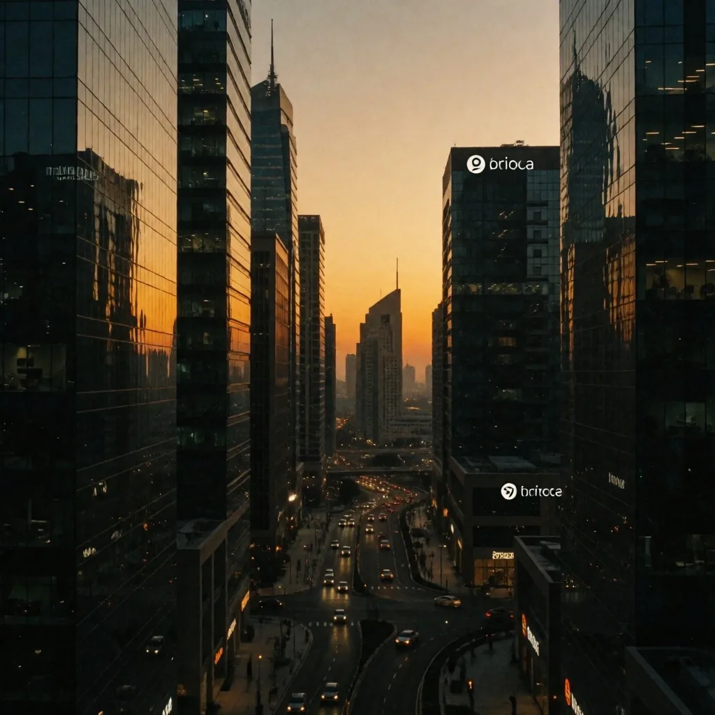 Distrito financiero al atardecer