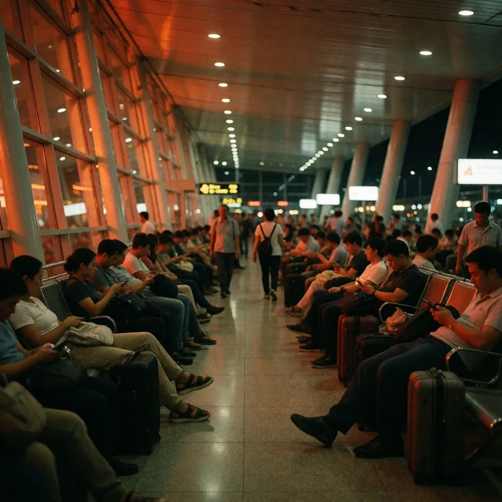 Pasajeros varados en terminal aérea del Sudeste Asiático