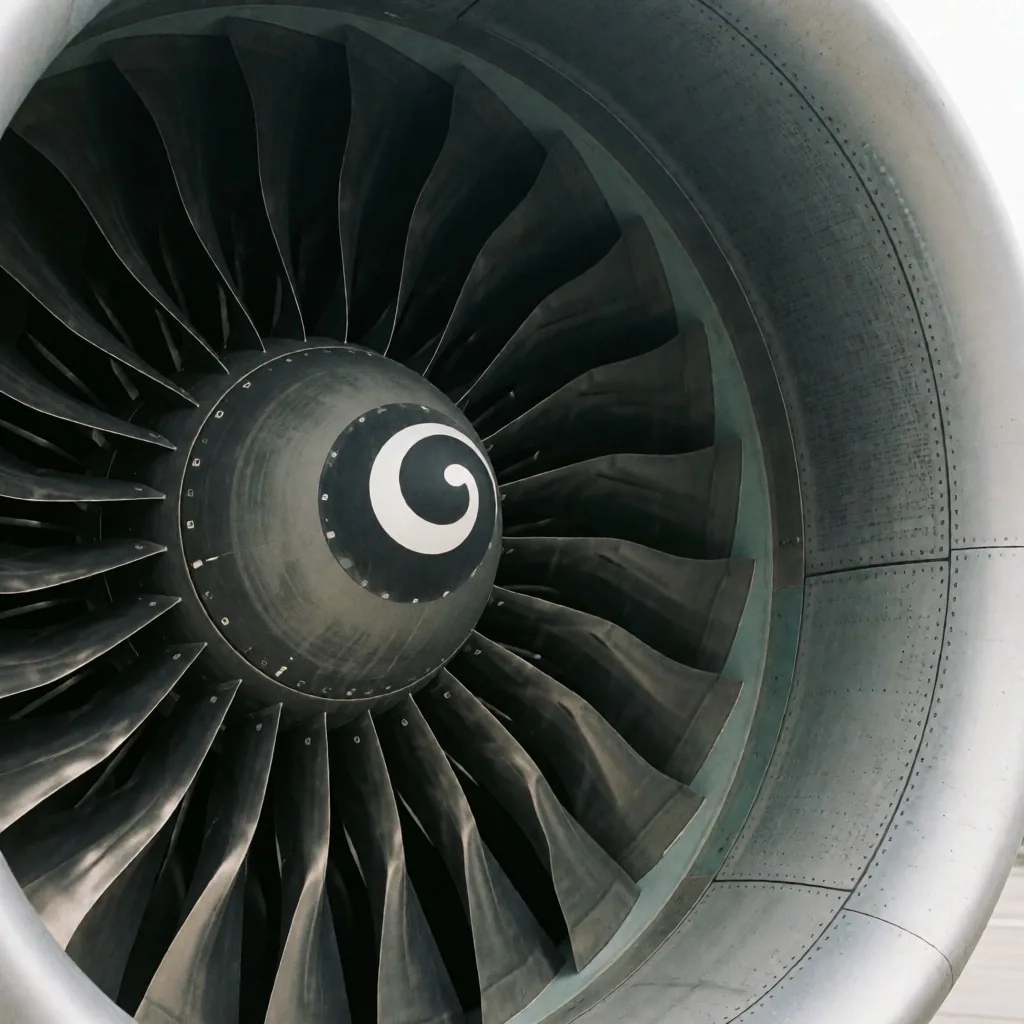 Turbina de avión cubierta de ceniza volcánica