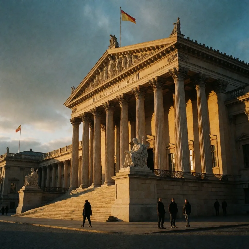 Edificio parlamentario europeo al atardecer