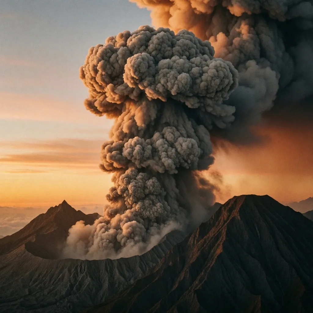 Erupción volcánica al amanecer