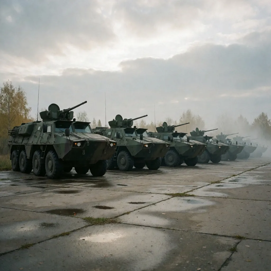 Vehículos militares de la OTAN en una base del flanco este europeo