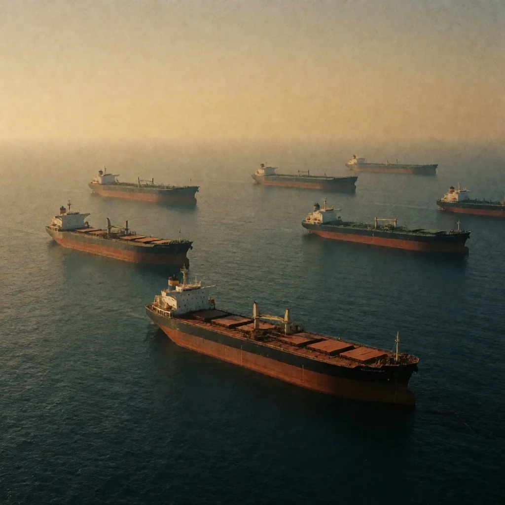 Buques mercantes fondeados en el Golfo Pérsico