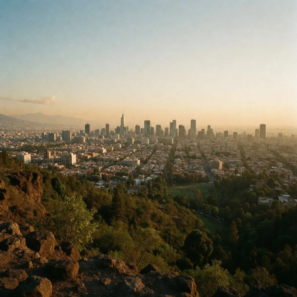 Vista de la Ciudad de México desde el sur al atardecer